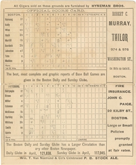 Lot of (2) 1877 & 1887 Boston Ball Club Scorecards